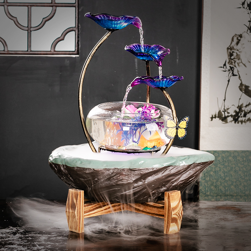 创意客厅财源滚滚小型景观喷泉造景循环水鱼缸生财流水瀑布摆件