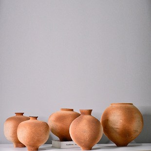 宋代美学柴烧复古粗陶陶罐侘寂风陶瓷花瓶插花花器摆件小口径大肚