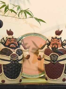 石湾公仔陶瓷门神摆件哼哈二将中式家G居客厅玄关电视柜工艺装饰