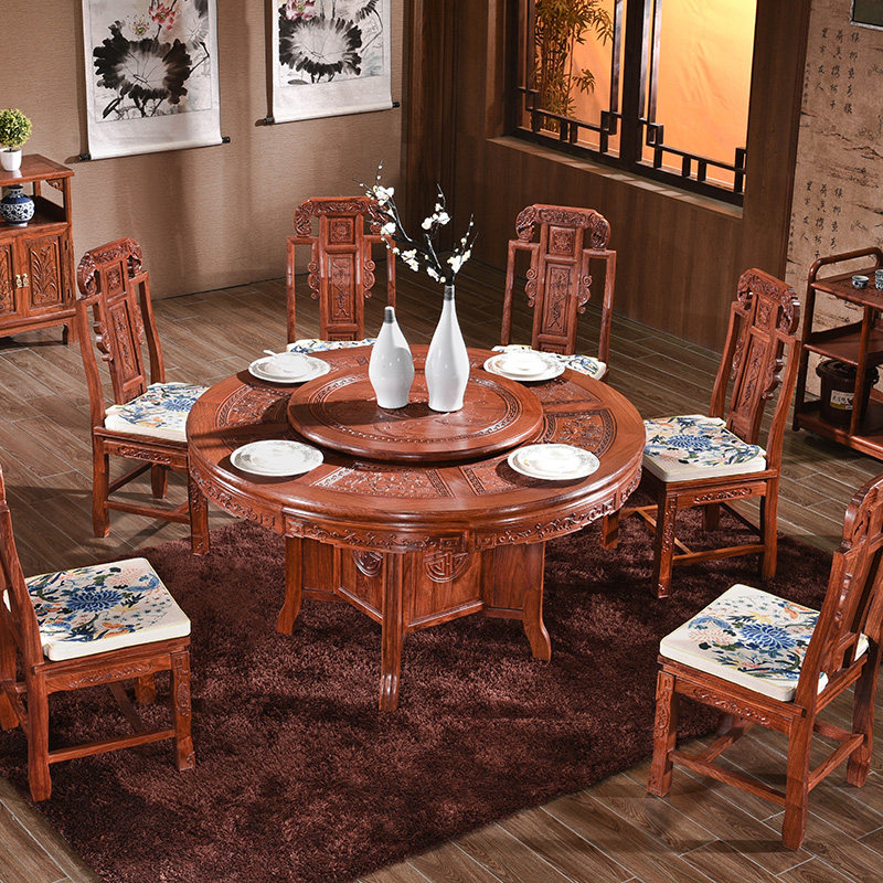 红木餐桌家用小户型刺猬紫檀椅桌子客厅家用实木转盘圆餐台花梨木,住宅家具,红木餐桌,淘宝优惠券,粉丝福利购,淘宝优惠卷