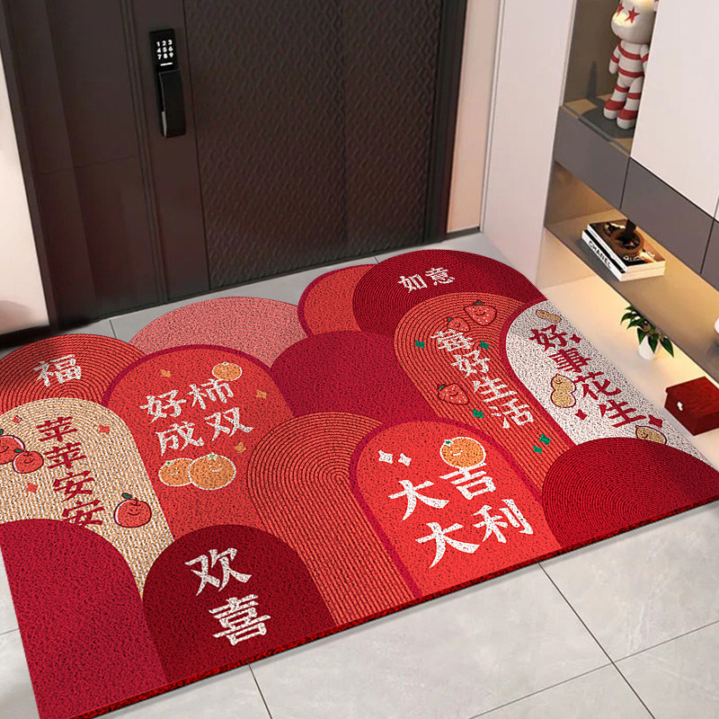 2024新款丝圈红色入户门地垫大门口防滑除尘进门地毯门垫家用垫子