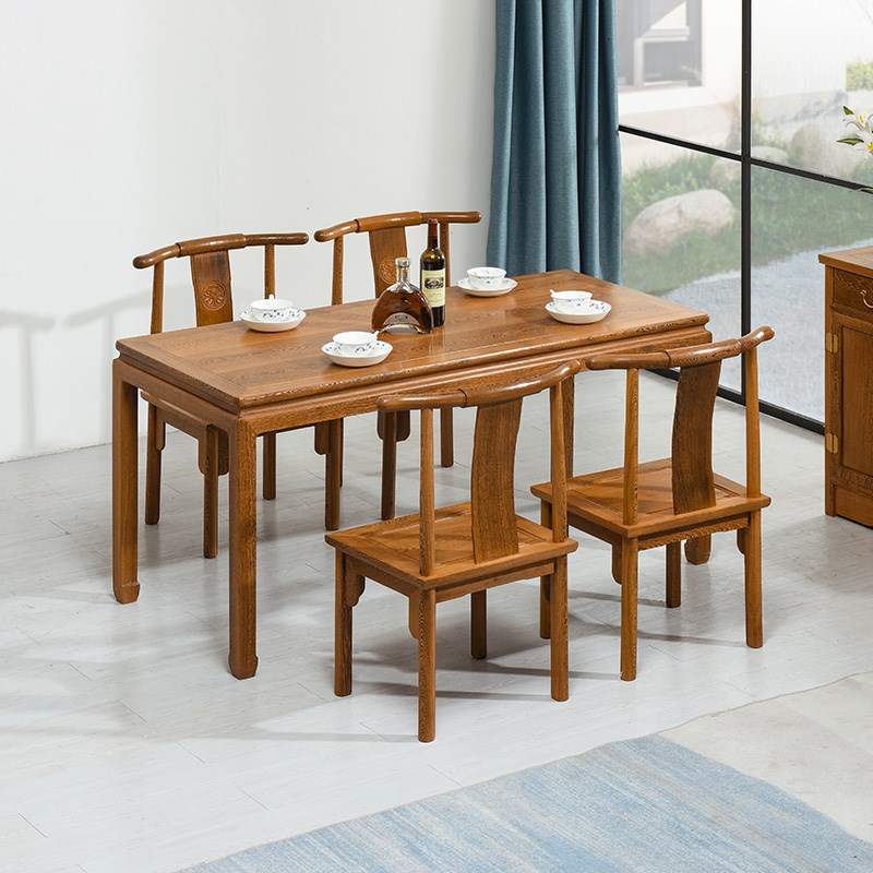 鸡翅木餐桌长方形方桌仿古中式实木简约餐桌椅组合餐台饭桌小户型