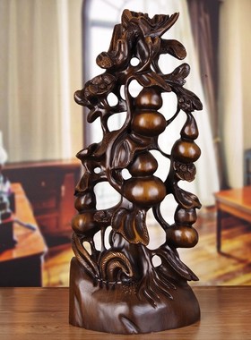 木雕葫芦摆件木质五福临门中式客厅电视酒柜博古架玄关装饰工艺礼