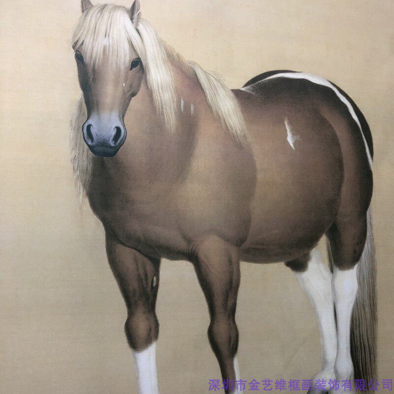 清郎世宁绢布工笔马画国画雪点雕 中式办公室客厅玄关仿古装饰画