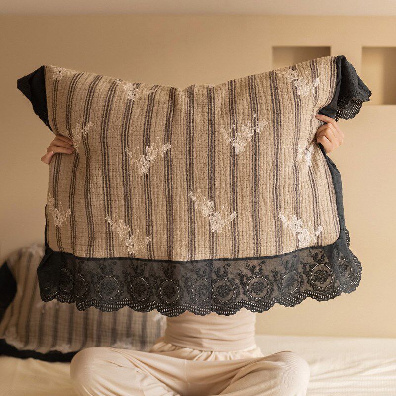 花开梦乡枕巾防头油2024年新款一对装全棉高档纱布防螨抗菌