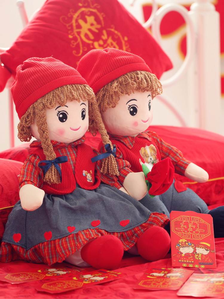 压床娃娃一对结婚新款高档用品婚房床上金童玉女喜娃公仔毛绒玩偶