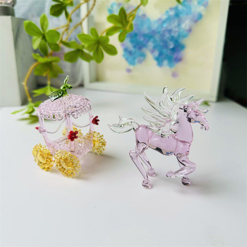 淄博琉璃纯手工飞马拉花车装饰品创意微景观桌面摆件可爱闺蜜送礼