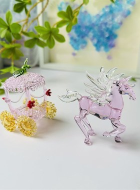 淄博琉璃纯手工飞马拉花车装饰品创意微景观桌面摆件可爱闺蜜送礼