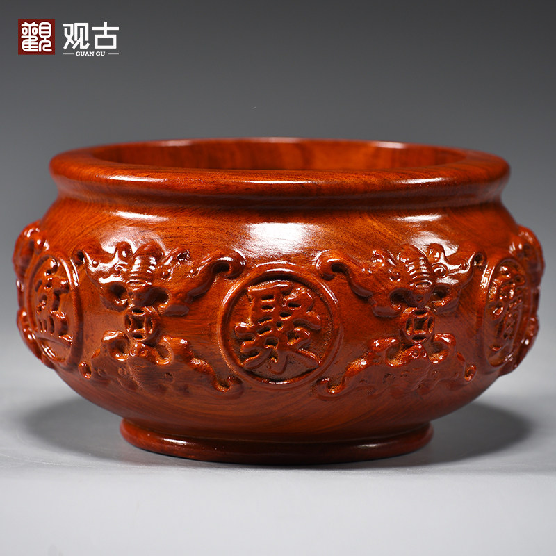 花梨木雕刻聚宝盆摆件红木工艺家居客厅装饰聚宝盆店铺开业送礼品,家居饰品,装饰摆件,淘宝优惠券,粉丝福利购,淘宝优惠卷