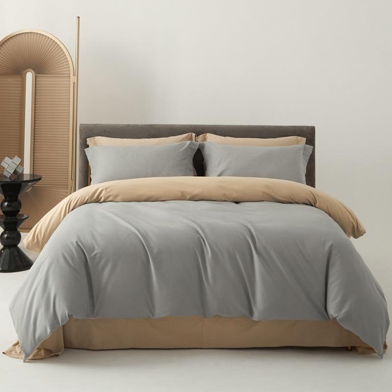 秋冬纯色长绒棉磨毛四件套纯棉简约加厚被套床单A类母婴全棉简约