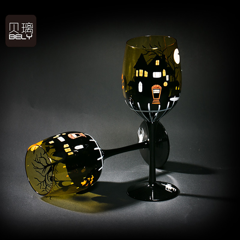 纯手绘油画酒杯大号水晶酒具玻璃异形/个性酒杯