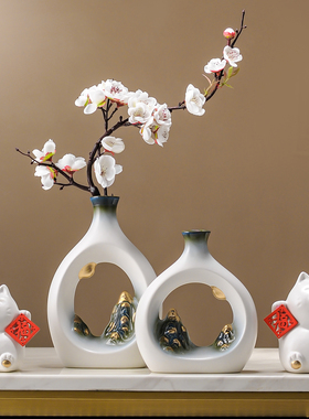 乔迁送礼新中式猫镂空花瓶摆件