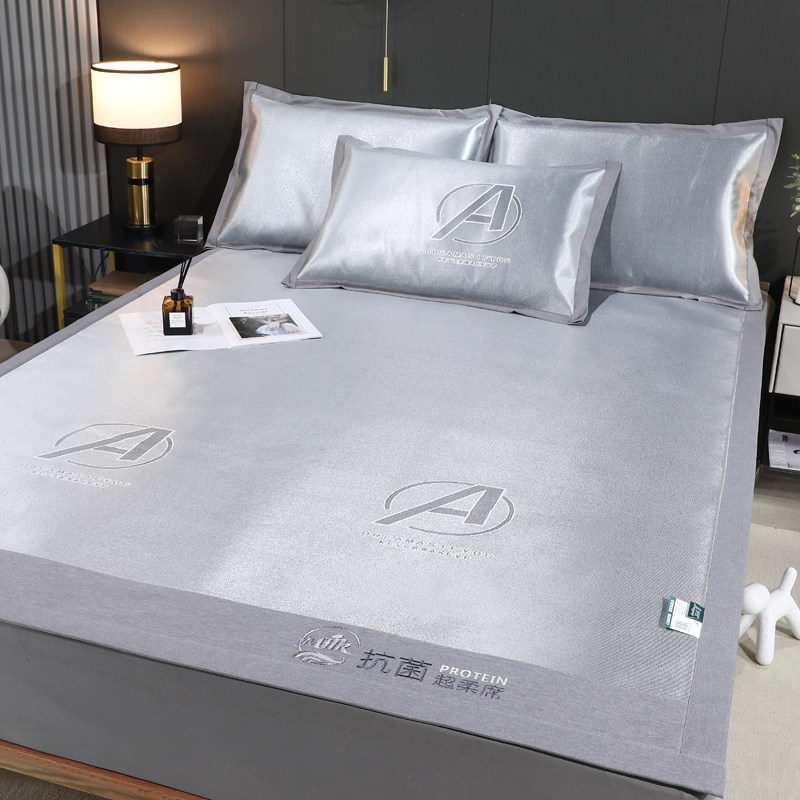 梦纤紫夏季高端凉席冰丝席可水洗三件套可机洗折叠空调藤席床笠款,床上用品,冰丝席,淘宝优惠券,粉丝福利购,淘宝优惠卷