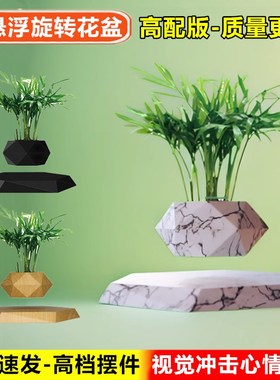 反重力自动旋转磁悬浮花盆情绪稳定办公桌家居摆件花草植物装饰品