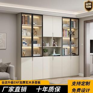 书柜带柜门实木书柜玻璃门书架组合柜防尘客厅一体整体落地展示柜