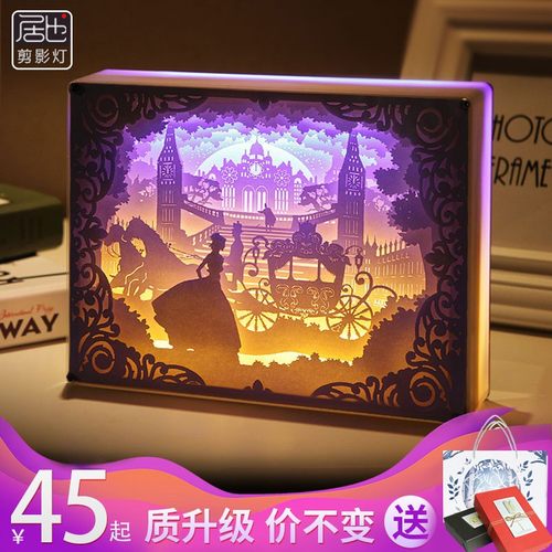 居也光影纸雕灯diy手工材料古风3d立体创意定制抖音剪纸叠影台灯