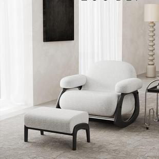 中古风布艺单人沙发椅民宿酒店休息区扶手椅实木设计师创意摇摇椅