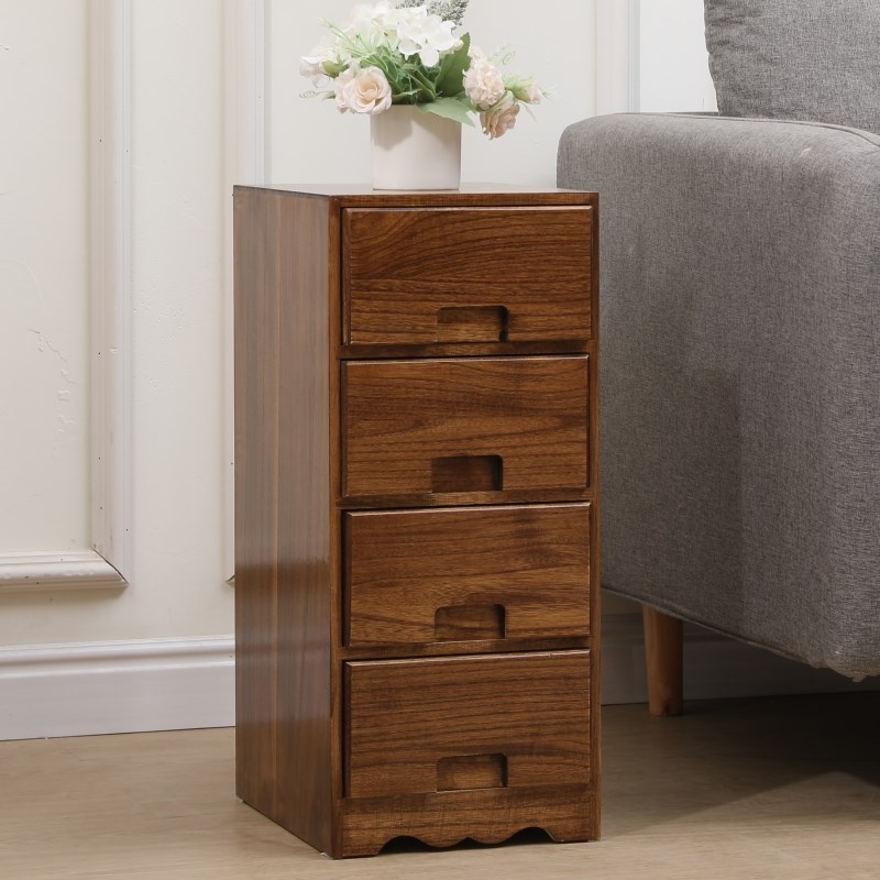 实木五斗柜简约现代边柜胡桃木色客厅收纳柜卧室25cm抽屉储物柜子