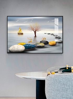餐厅装饰画单个现代简约客厅挂画横版单独一副卧室玄关进门柜壁画