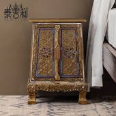 东南亚风格 复古会所卧室床边柜小型家具储物柜子 实木床头柜泰式
