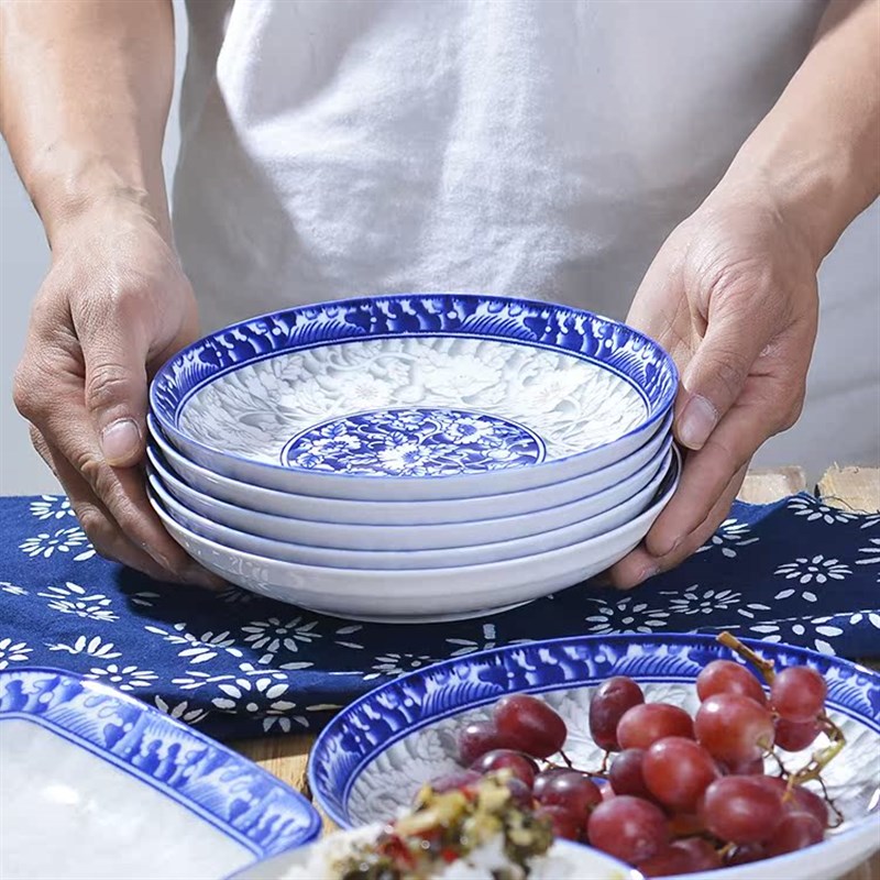 青花瓷盘子菜盘家用釉下彩菜碟陶瓷餐具中式深盘2024新款装菜盘
