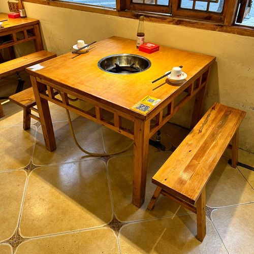 实木大理石无烟火锅桌子电磁炉一体商用串串火锅店岩板烤涮餐桌