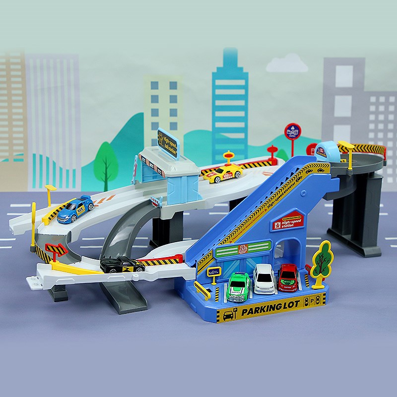 电动轨道车益智城市立交桥跑道赛车火车男孩小汽车停车场儿童