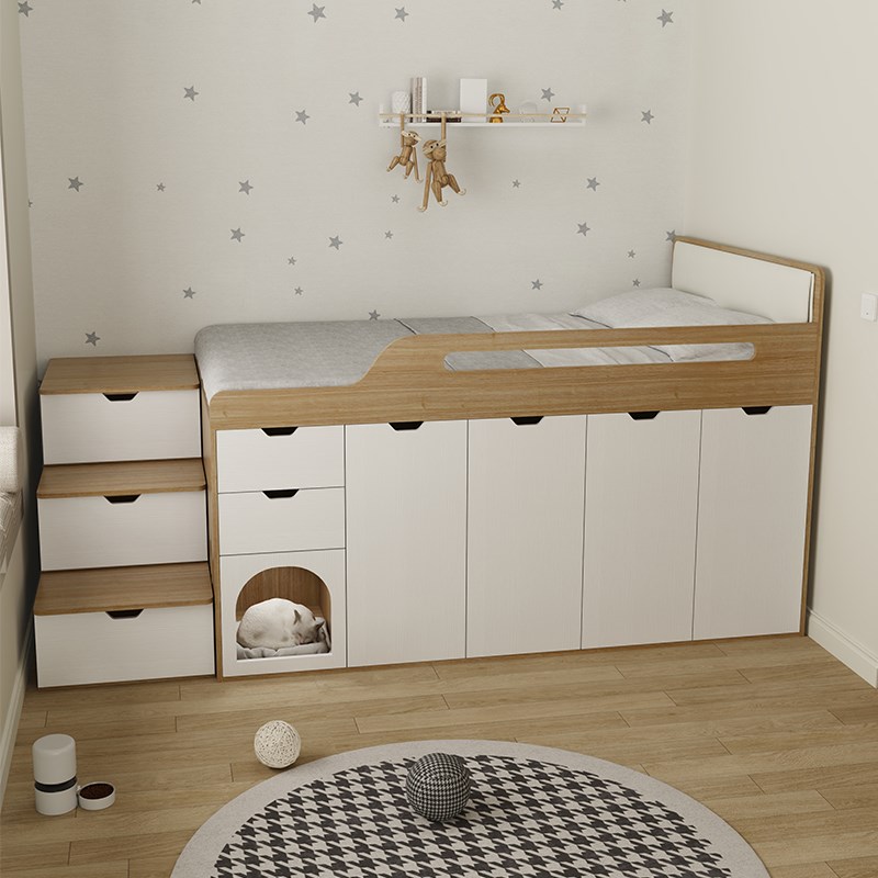 儿童半高床衣柜一体上方床下面衣柜猫窝床小户型带梯柜超高箱