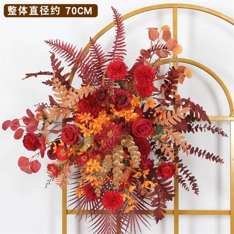 新款婚庆地排花高档芒草花排仿真绢花成品结婚花墙路引花挂花花艺