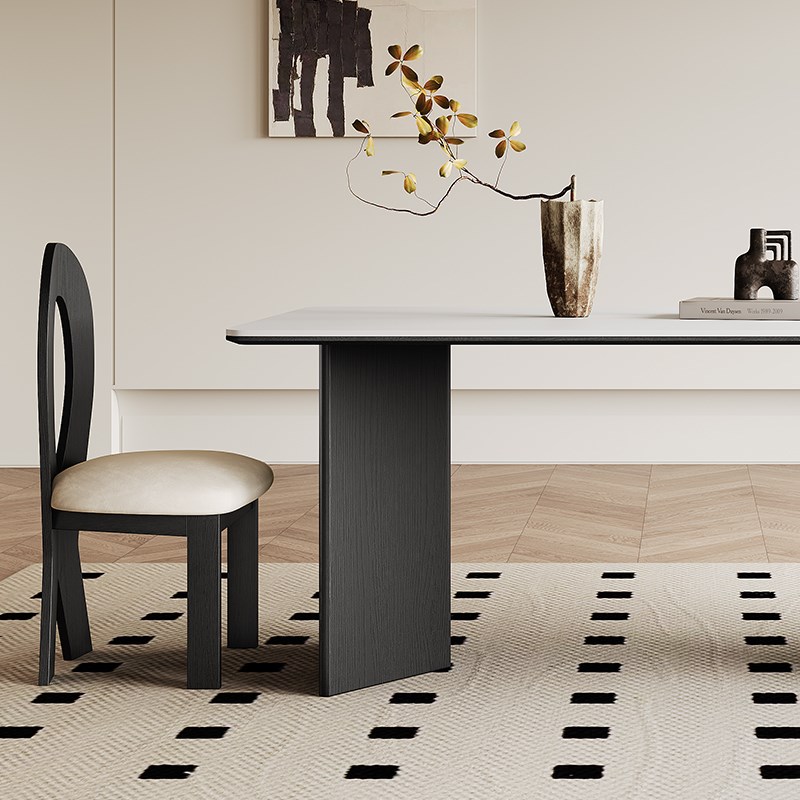 奥古斯特飞雁实木餐桌法式复古小户型意式中古风白色岩板餐桌