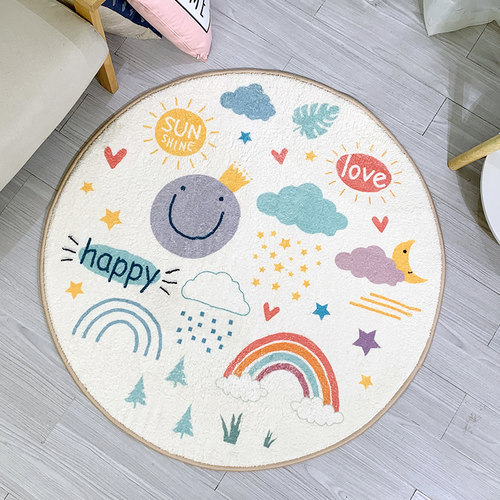儿童房卡通圆形加厚卧室地毯可爱环保床边毯爬行毯家用可机洗地垫