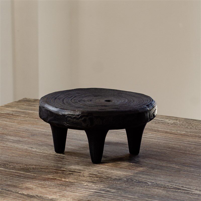碳化木茶几诧寂风实木花盆底座黑色木墩盆景托盘高级感软装家居