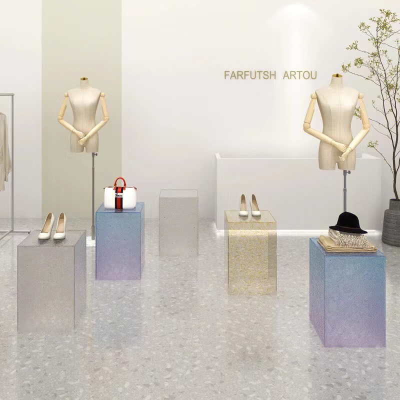 石头纹压克力底座展示台橱窗陈列台置物摆台装饰品流水台模特地台