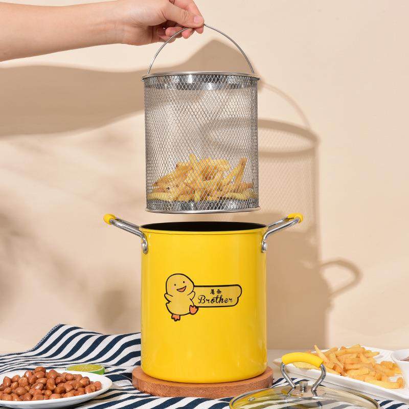 家用不粘迷你油炸锅 网红带盖带提手带滤网薯条鸡翅平底煎锅