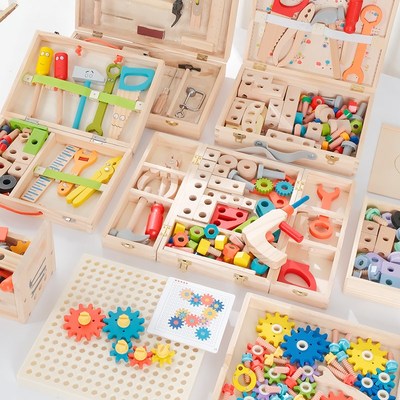 儿童修理工具箱益智玩具仿真拆装木工盒螺丝木制男孩子过家家