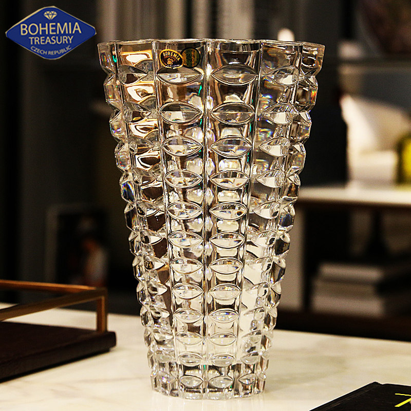 捷克BOHEMIA进口透明水晶玻璃大号台面插花瓶 水养 花瓶摆件客厅