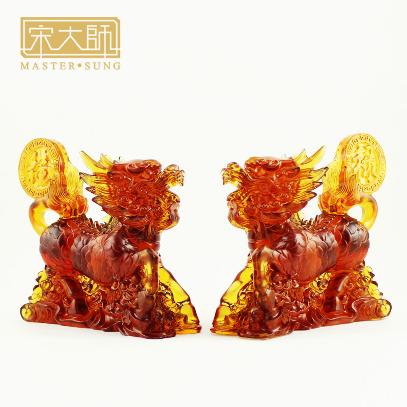 宋韶光新款 一对福禄麒麟 古法琉璃摆件商务工艺礼品饰物,家居饰品,装饰摆件,淘宝优惠券,粉丝福利购,淘宝优惠卷
