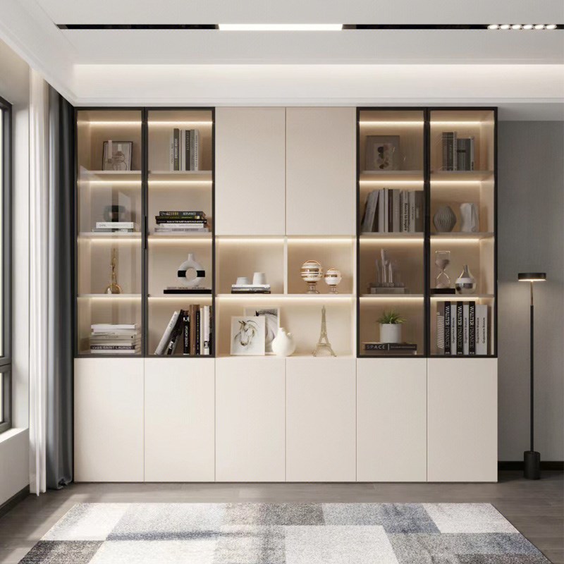 可比熊实木落地组合书柜全屋定制电视背景墙书架满墙客厅一体柜