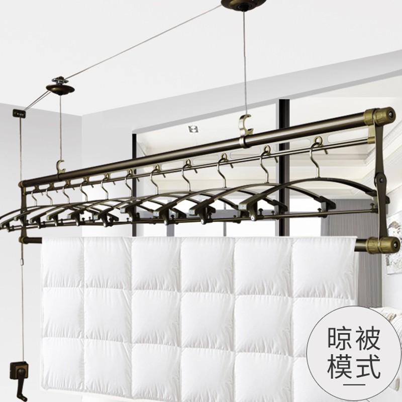 手摇晾衣架升降小阳台上下杆家用晾衣杆自室内单杆晒捍手动凉衣架