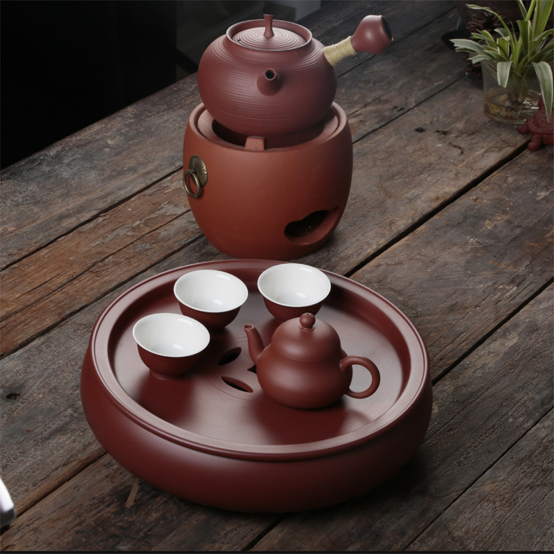 潮州功工夫茶具朱泥手拉壶高启强思亭梨壶潮汕茶炉套装圆形小茶盘
