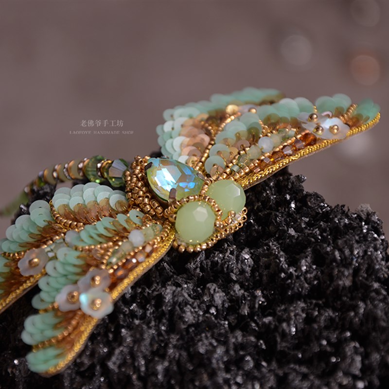 【蜻蜓】老佛爷 第七期法式刺绣课材料包diy立体钉珠昆虫胸针教程