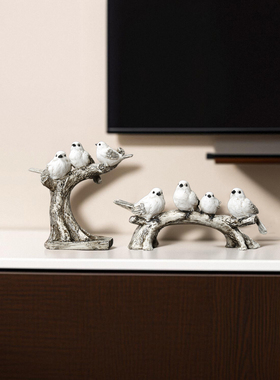 做旧风小鸟一家四口客厅电视柜摆件儿童房间餐厅装饰品乔迁礼品