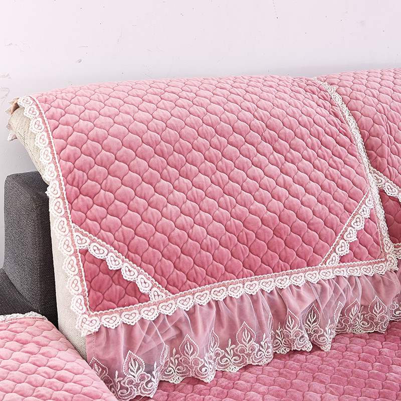 蕾丝沙发垫防滑冬天季加厚短毛绒珊瑚绒皮沙发罩巾坐垫布艺全包