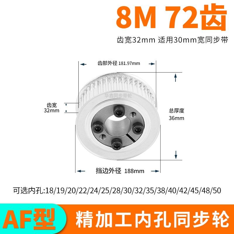免键同步轮8M72齿宽32内孔8 10 12 141516胀紧套同步带轮定做套装
