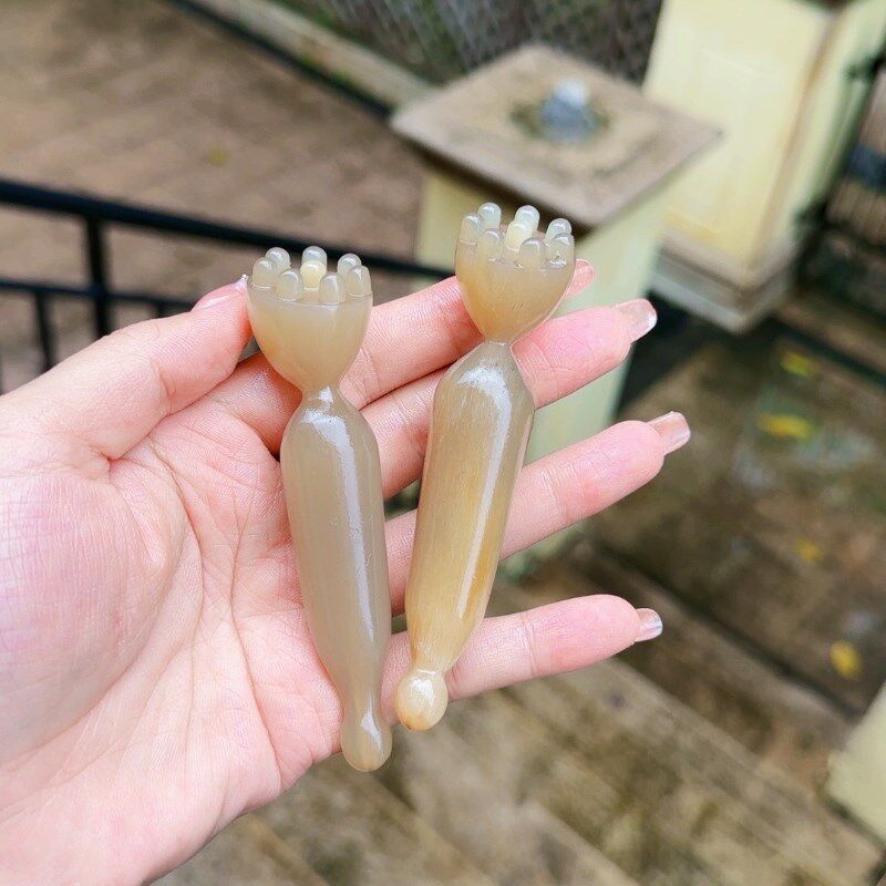 牛角莲蓬一体打磨按摩眼部改善黑眼圈眼袋细纹拨筋点穴棒