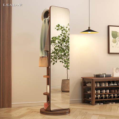 穿衣镜挂衣架一体家用落地镜可旋转卧室衣帽间试衣镜实木全身镜子