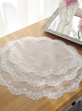 A-T26 白色蕾丝杯垫椭圆形茶几小餐垫花瓶垫茶盘防尘布装饰桌布垫