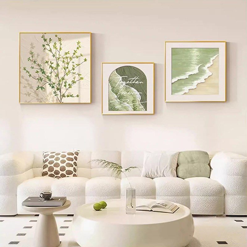 小清新奶油客厅三联装饰画绿植海滩玄关餐厅画治愈沙发背景墙挂画