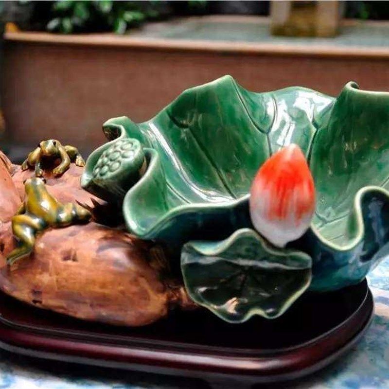 石湾公仔陶瓷荷花莲藕荷叶手工家居摆件饰品喜结莲理果盘创意礼品