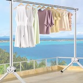俏屿不锈钢单杆晾衣架落地折叠收缩晾衣架晒衣架折叠室内卧室挂衣
